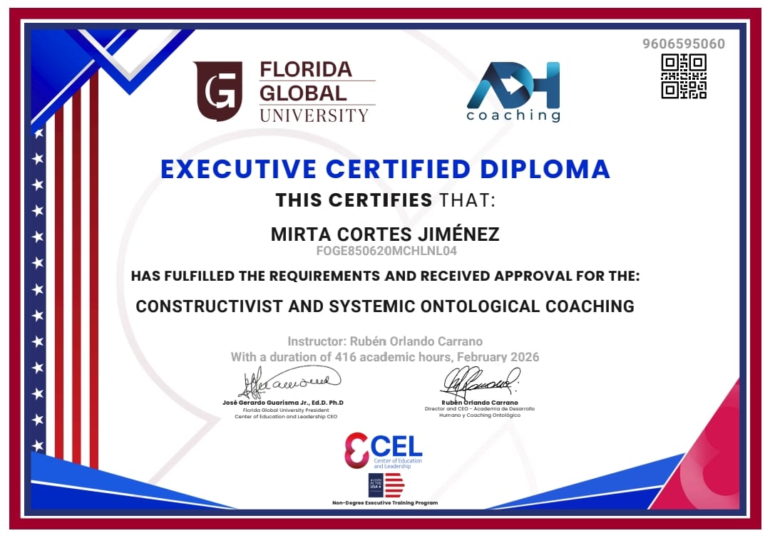 Certificado de Coaching Ontológico - Ejemplo para estudiantes - 416 horas académicas